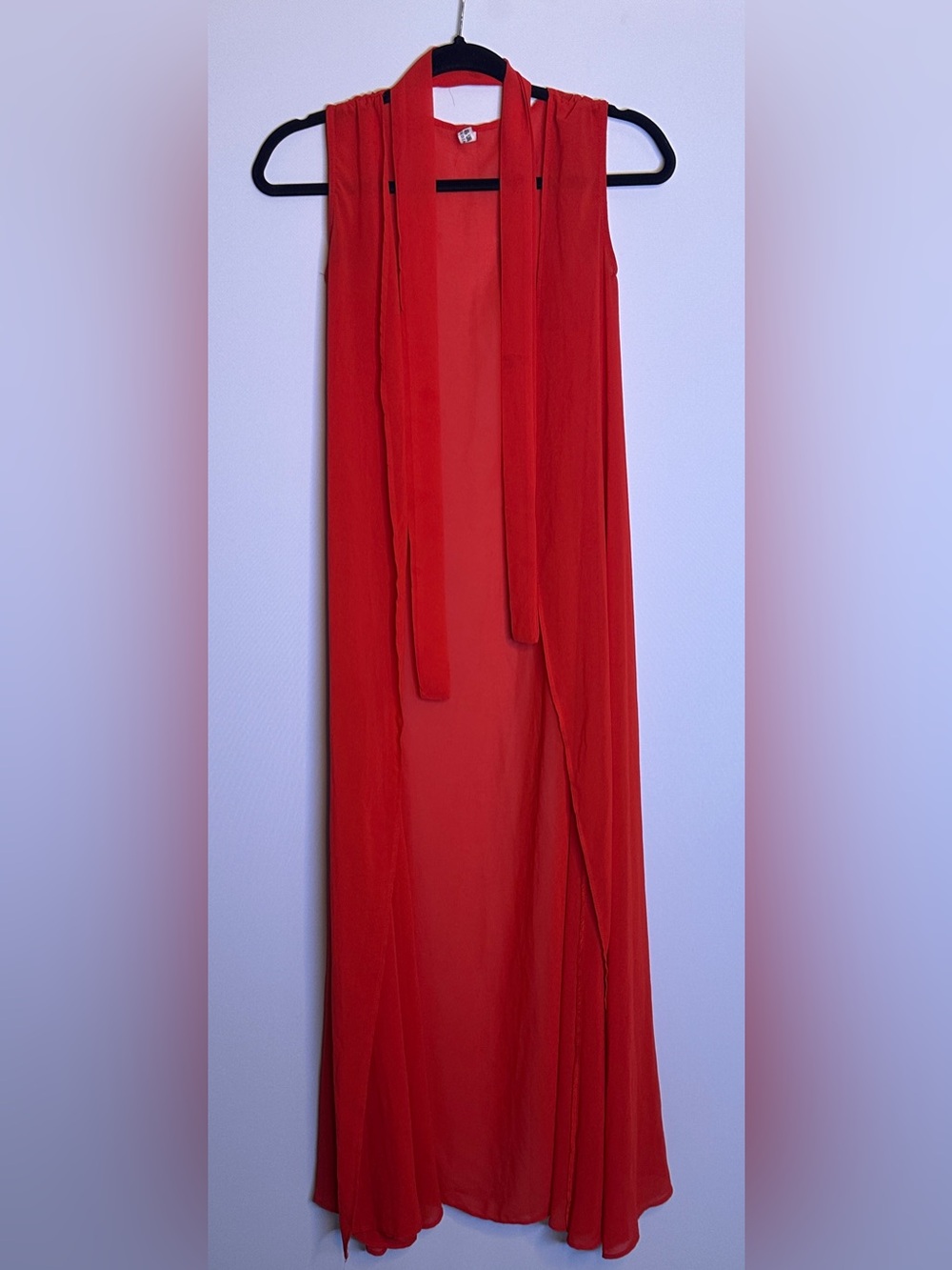Red Beach Cover Up Dress S Sheer Lightweight Belted